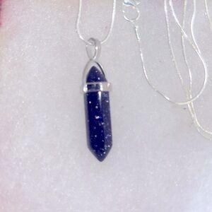 Boho hippie Blue Goldstone Sterling Silver 24” Neckla…
